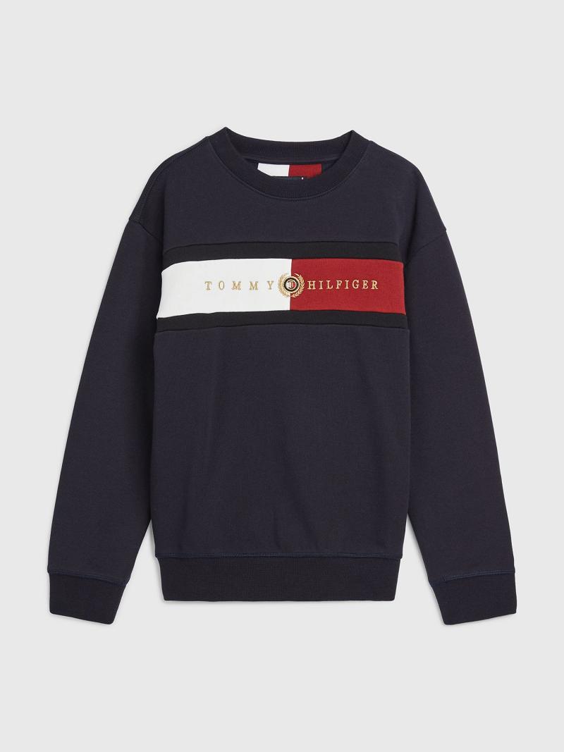 Fiú Tommy Hilfiger Logo Pulóver Kék | HU 2217KOR